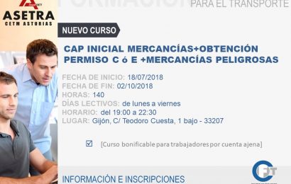 Curso cap inicial mercancías más obtención permiso C o E más mercancias peligrosas.