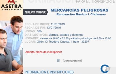 Próximo curso de Mercancías Peligrosas Básico más Cisternas