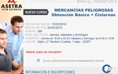 Próximo curso a realizar de Mercancías Peligrosas básico más cisternas