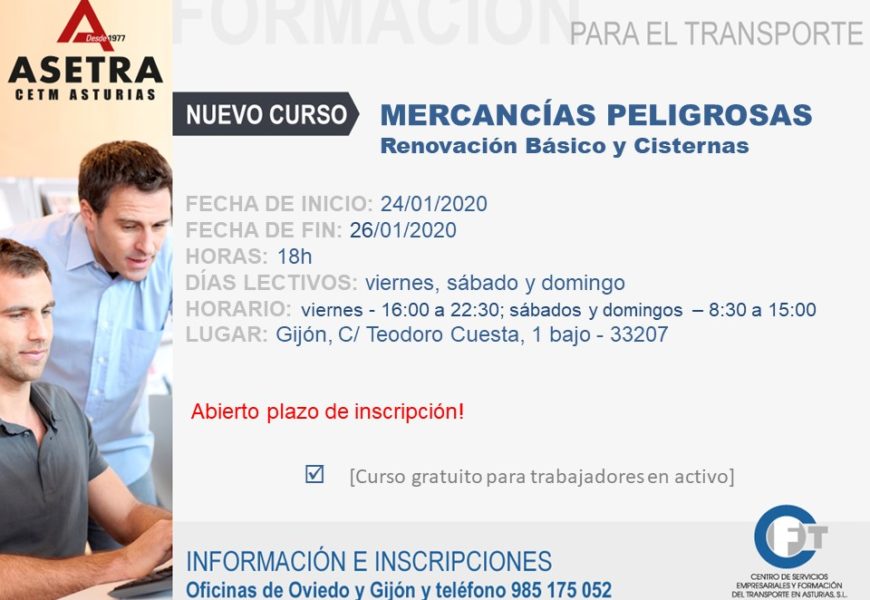 Próximo curso de Renovación de Mercancías Peligrosas Básico más Cisternas