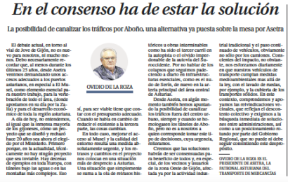 Ovidio de la Roza para La Nueva España: «En el consenso ha de estar la solución»