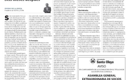 Artículo de opinión publicado en el diario El Comercio de Ovidio de la Roza: «Seis meses después»